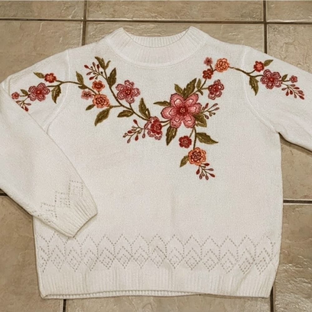 Vintage Alfred Dunner Cottagecore Chenille Floral Sweater Size PM